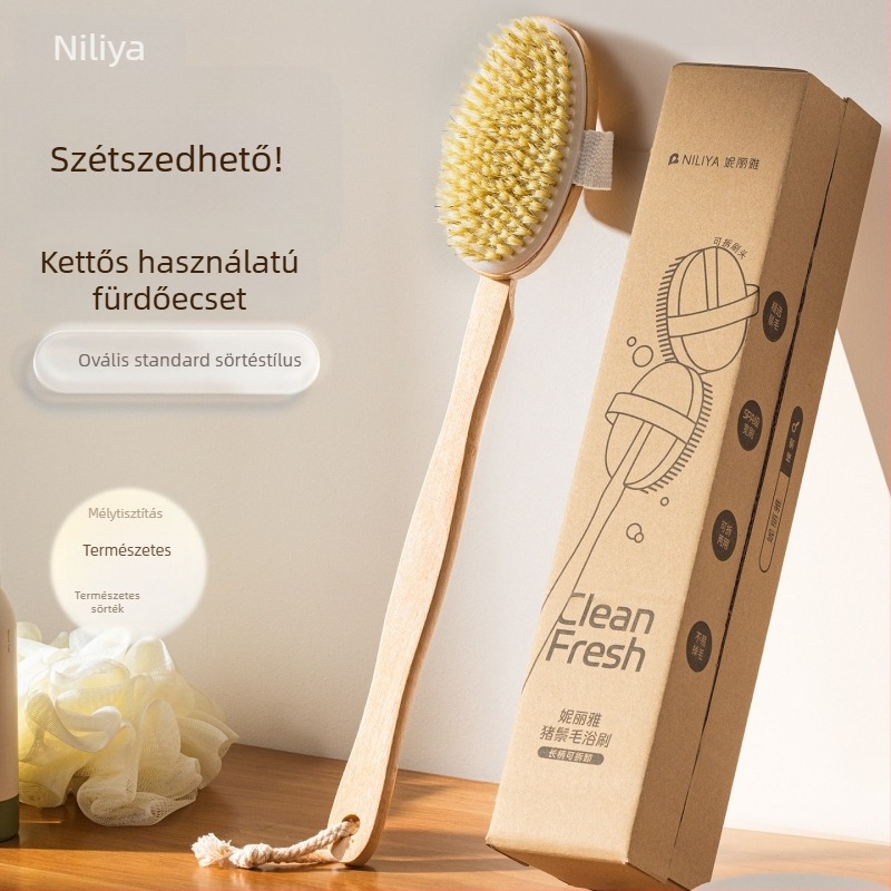 Vaddisznó-sörtés fürdőecset testre és zuhanyzáshoz, kézi hátmasszázs és tisztítóecset