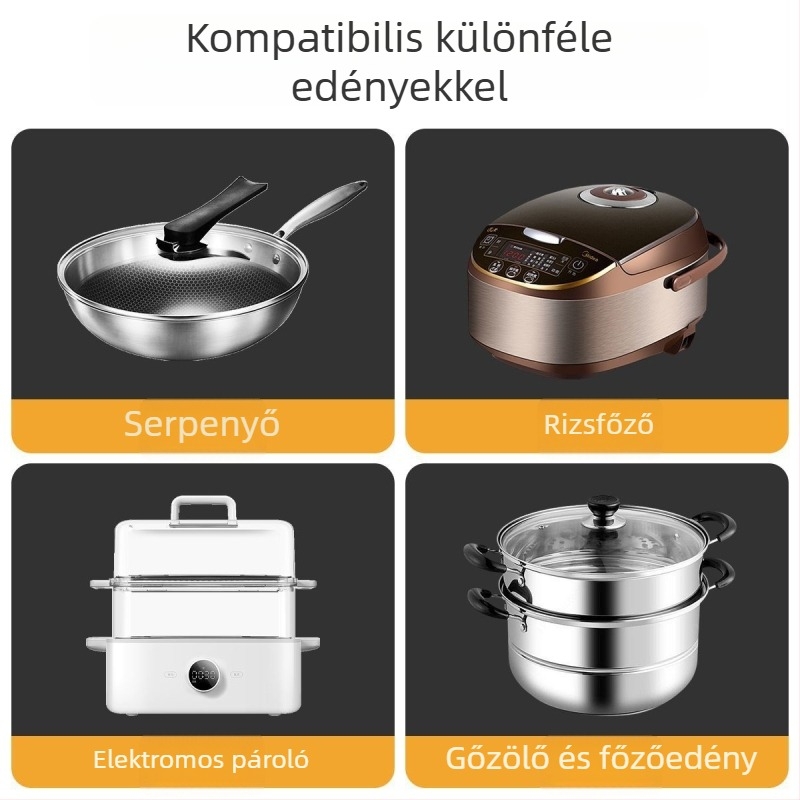 Rizsfőzőhöz készült gőztálca, 304-es élelmiszer-minőségű rozsdamentes acélból, három rekeszes