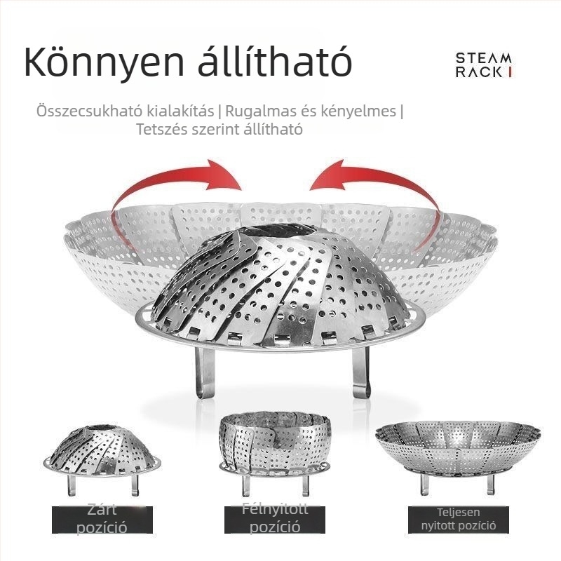 201 rozsdamentes acélból készült univerzális gőzítő állvány, kinyitható és összecsukható, gőzítő tálca, gőzölő lemez és gőzölő rács zöldségekhez