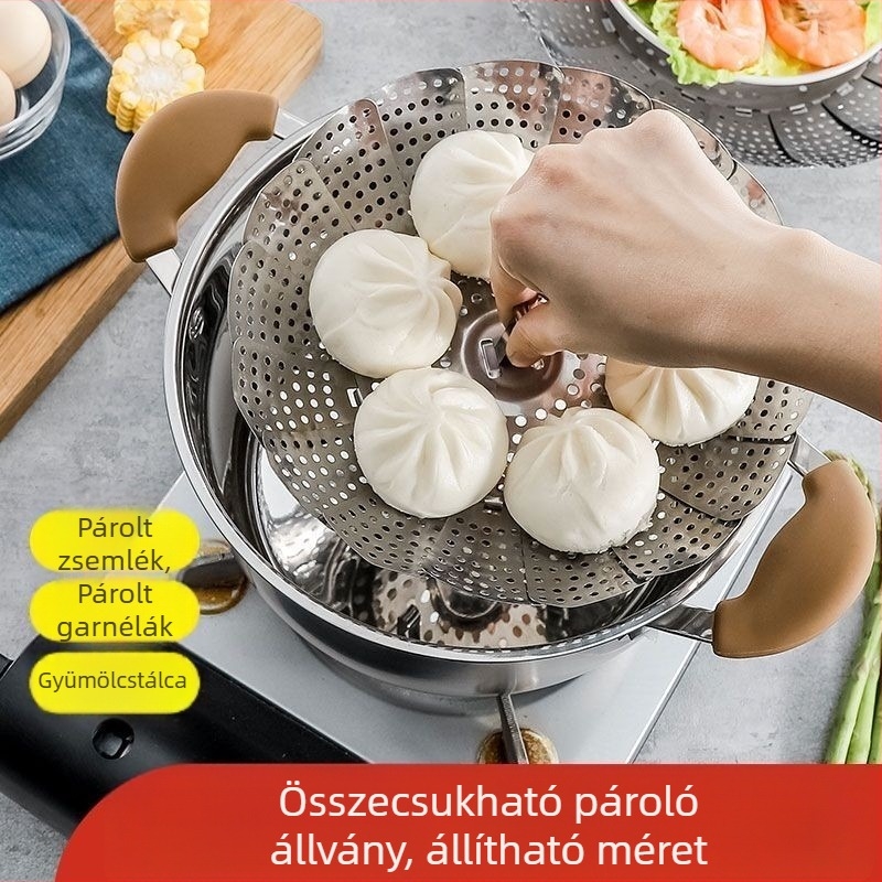 201 rozsdamentes acélból készült univerzális gőzítő állvány, kinyitható és összecsukható, gőzítő tálca, gőzölő lemez és gőzölő rács zöldségekhez