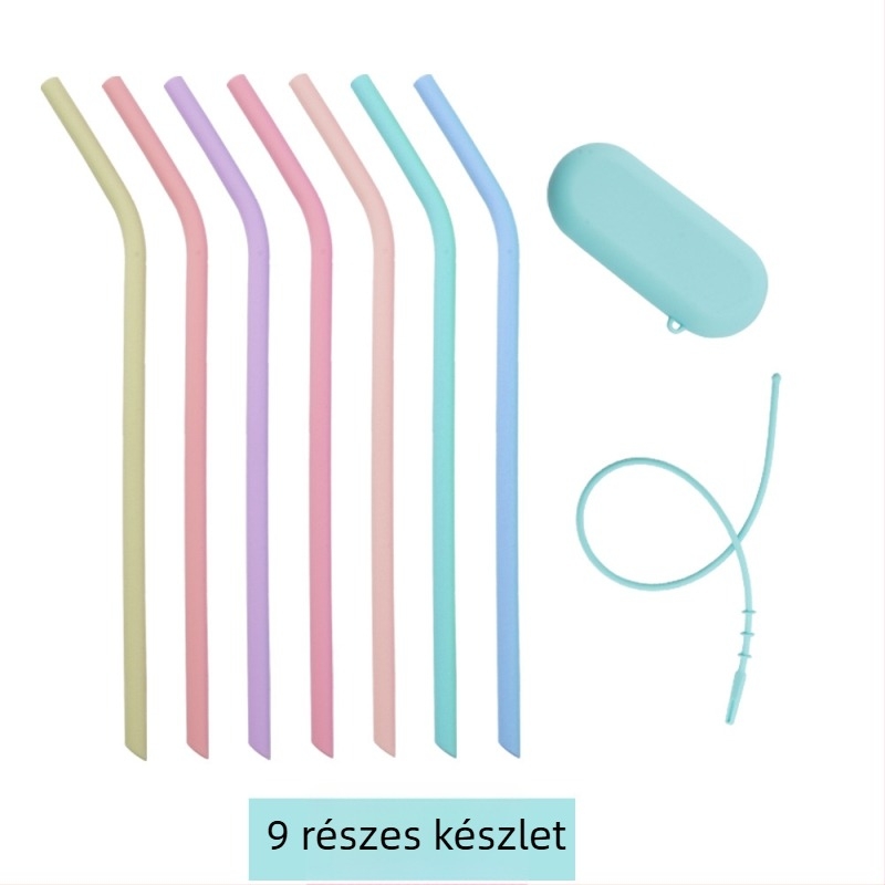 Szilikon szívószál készlet – élelmiszer-minőségű, színes, többször használható italokhoz (gyümölcslé és koktél)
