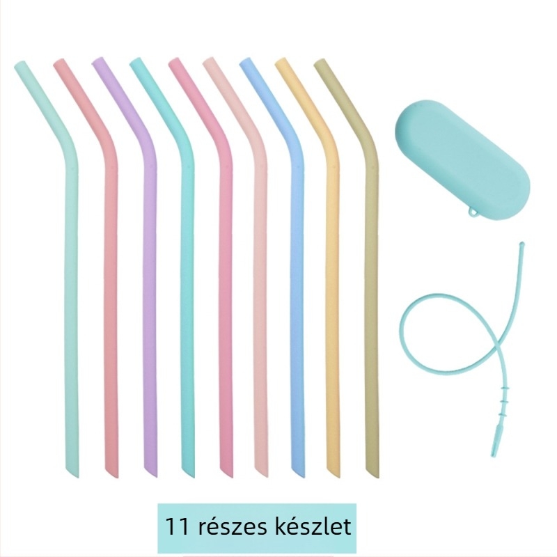 Szilikon szívószál készlet – élelmiszer-minőségű, színes, többször használható italokhoz (gyümölcslé és koktél)