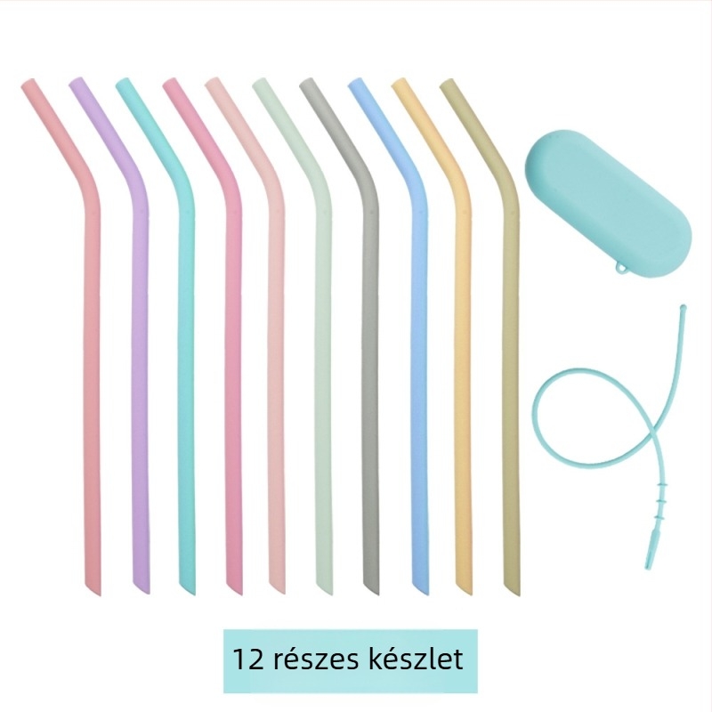 Szilikon szívószál készlet – élelmiszer-minőségű, színes, többször használható italokhoz (gyümölcslé és koktél)