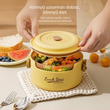 Kerek üvegből készült ebédes doboz fedővel, mikrohullámú sütőben használható, irodai használatra