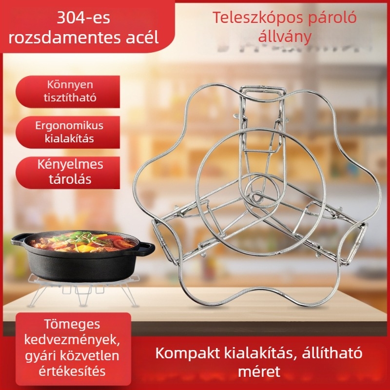 304 rozsdamentes acélból készült hajtogatható gőzölő rács, zárható, csúszásmentes, kör alakú tojás pároló