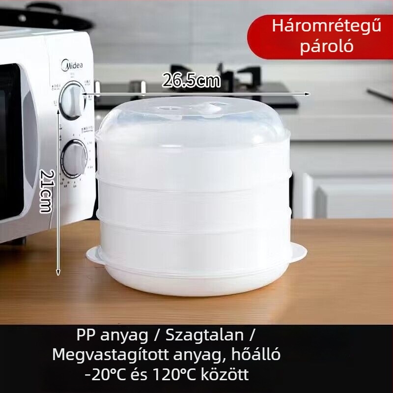 Mikrohullámú gőzölő edény fedővel – zsemle és gombócok számára, vastított, élelmiszer-minőségű otthoni gőzölő edény