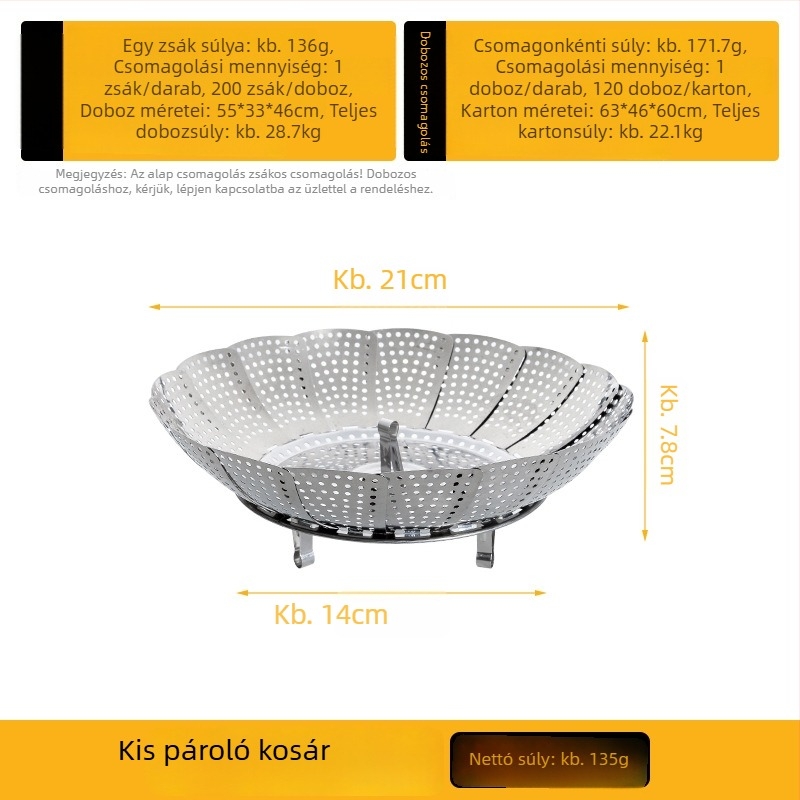 Összehajtható rozsdamentes acél pároló rács, teleszkópos, tojásokhoz és gombócokhoz, multifunkcionális pároló tálca