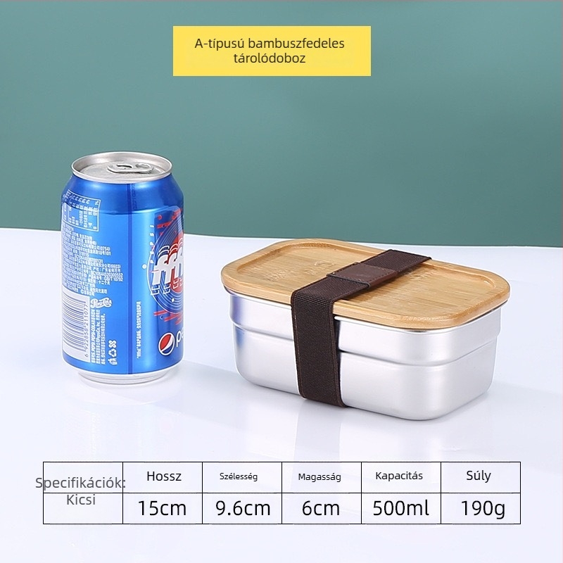 304 rozsdamentes acél ebédes doboz bambusz fedővel, négyszögletes, hordozható, többfunkciós, étel frissességének megőrzése, 1–2 liter kapacitás