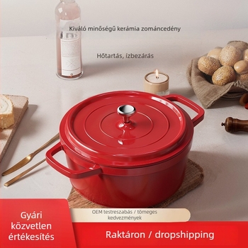 Kettős fülű zománcozott fazék levesekhez és pörköltökhöz, alumínium ötvözet, porcelán fedő, tapadásmentes felület, dupla rétegű aljzat, 2,1–4 L