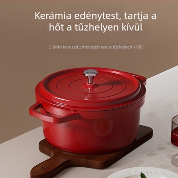 Kettős fülű zománcozott fazék levesekhez és pörköltökhöz, alumínium ötvözet, porcelán fedő, tapadásmentes felület, dupla rétegű aljzat, 2,1–4 L