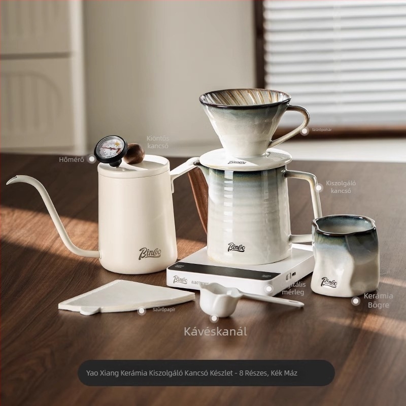 Bincoo Pour-Over kávé készlet kerámia szűrővel, megosztható kanna és kézi őrlő otthoni használatra