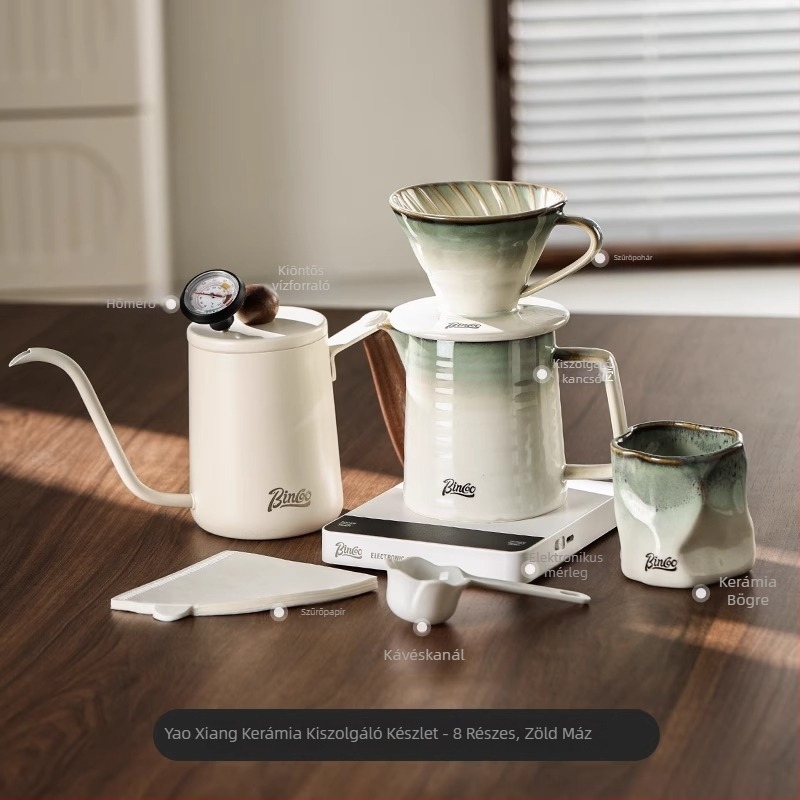Bincoo Pour-Over kávé készlet kerámia szűrővel, megosztható kanna és kézi őrlő otthoni használatra