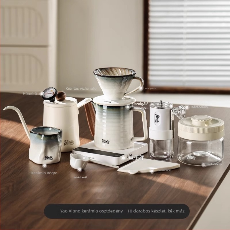 Bincoo Pour-Over kávé készlet kerámia szűrővel, megosztható kanna és kézi őrlő otthoni használatra