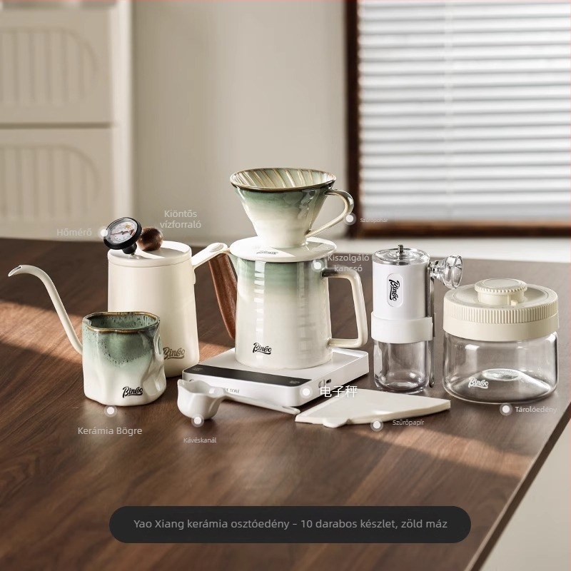 Bincoo Pour-Over kávé készlet kerámia szűrővel, megosztható kanna és kézi őrlő otthoni használatra