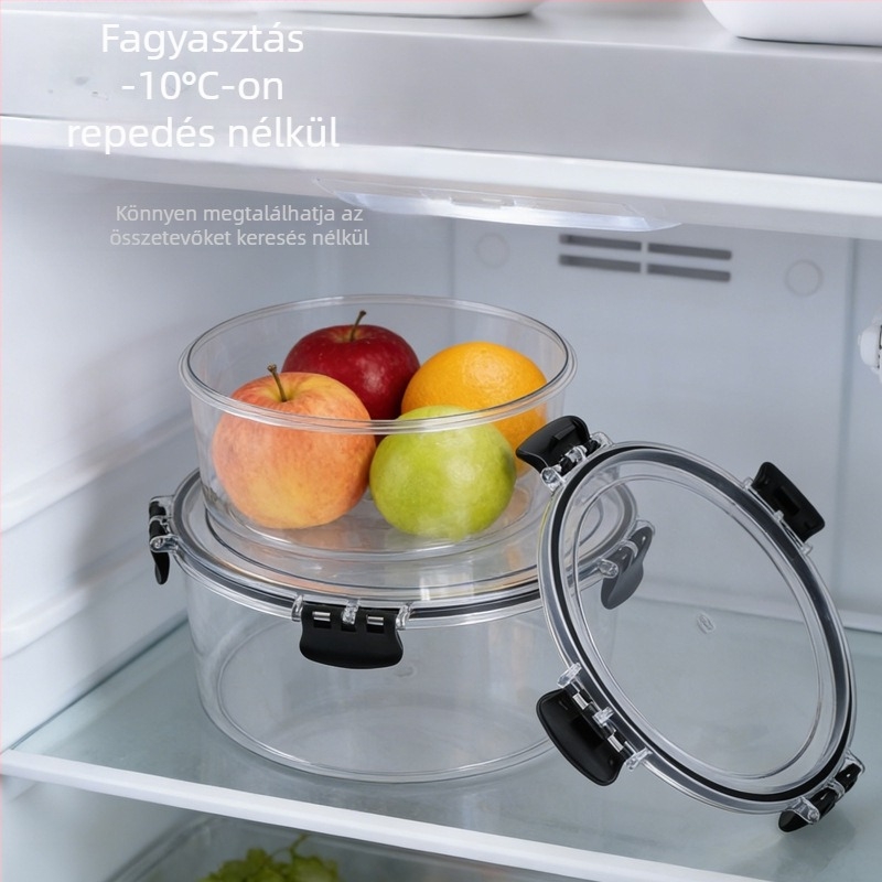 Konyhai összetevők tárolására szolgáló csuklós fedelű tárolóedény, élelmiszerbiztonságos, hűtő- és fagyasztóbarát
