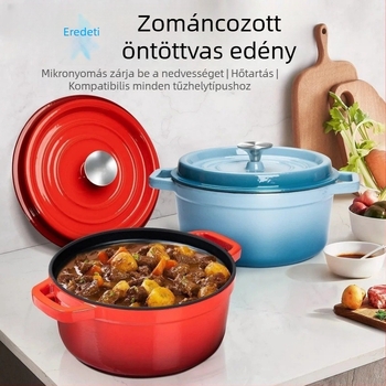 Zománcolt vasból készült edény, bevonat nélküli felülettel, pörkölt és leves számára, sokoldalú fazék
