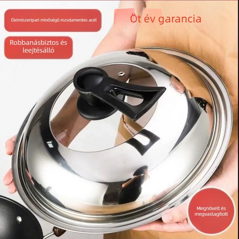 304 rozsdamentes acél fazékfedő temperált üveggel, univerzális főzéshez, magas hőmérséklet-tűrés és robbanásbiztos
