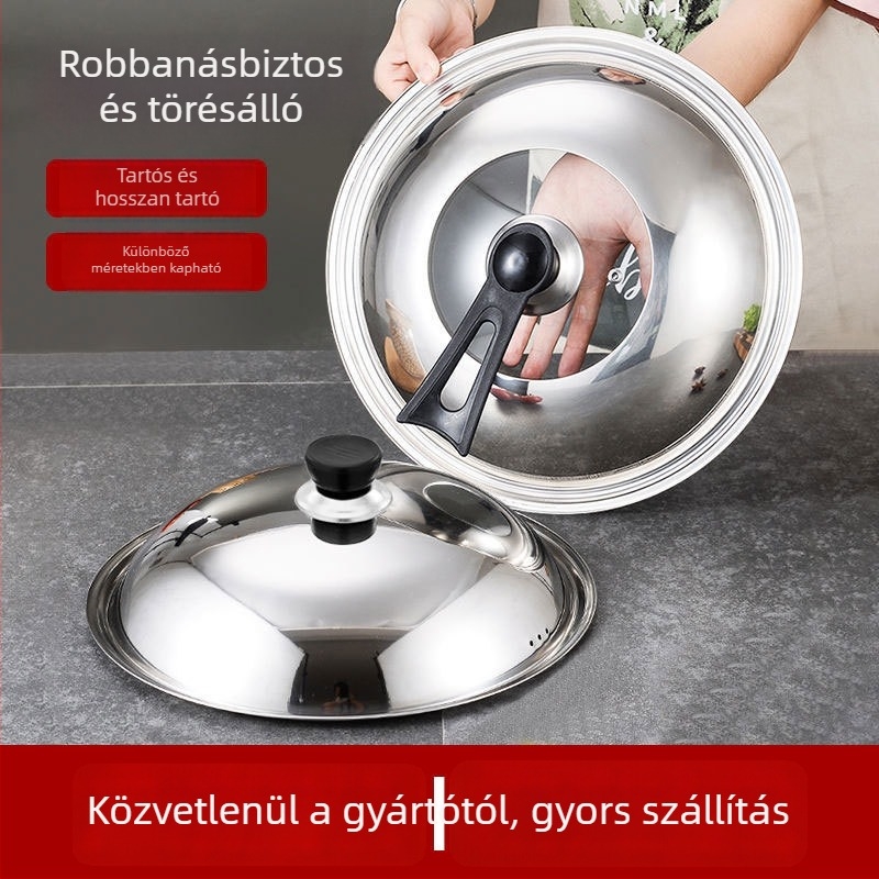 Rozsdamentes acél edényfedő temperált üveggel, univerzális, kerek, magas hőmérséklet-állóság