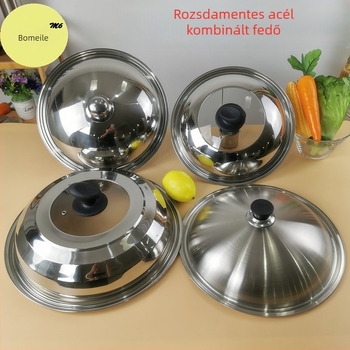 Rozsdamentes acélból készült edényfedél edzett üveggel, átlátszó kombinált fedél a konyhához, nagy wok és edény számára, átlátható, 36 cm és 34 cm