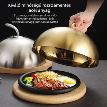 Rozsdamentes acél steak fedő, kör alakú fedő teppanyaki edényhez és tálaláshoz