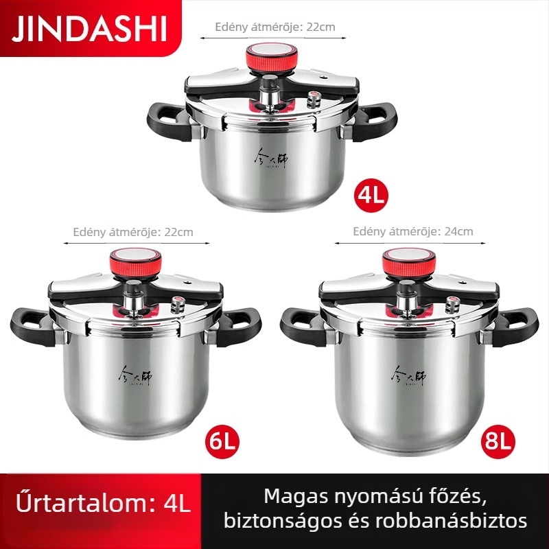 Robbanásbiztos univerzális nyomásos fazék 304 rozsdamentes acélból, 4L/6L/8L, nagy kapacitású leveses fazék