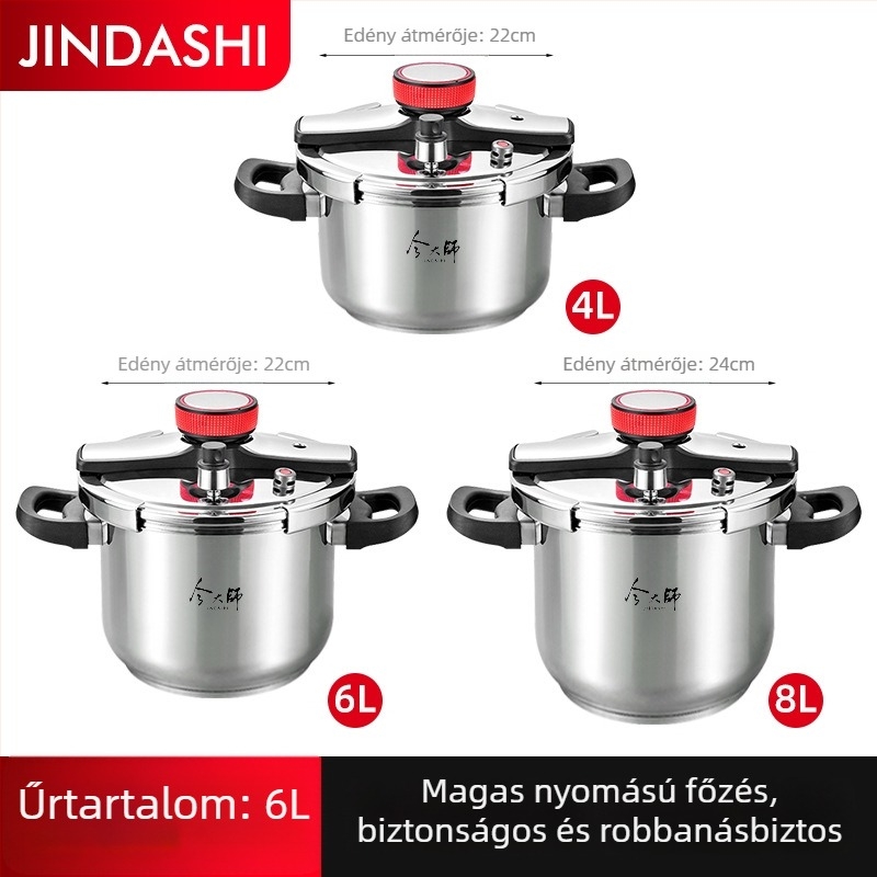 Robbanásbiztos univerzális nyomásos fazék 304 rozsdamentes acélból, 4L/6L/8L, nagy kapacitású leveses fazék