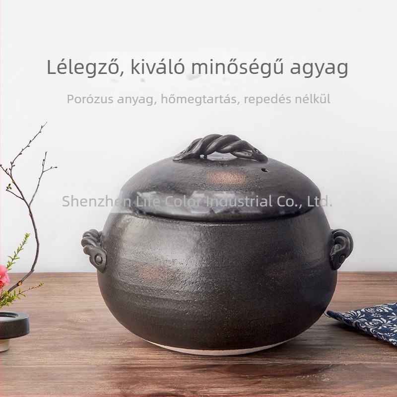 Kerámiás edény levesekhez és pörköltnek, nyílt tűzön használható, magas hőállóságú, rizshez.