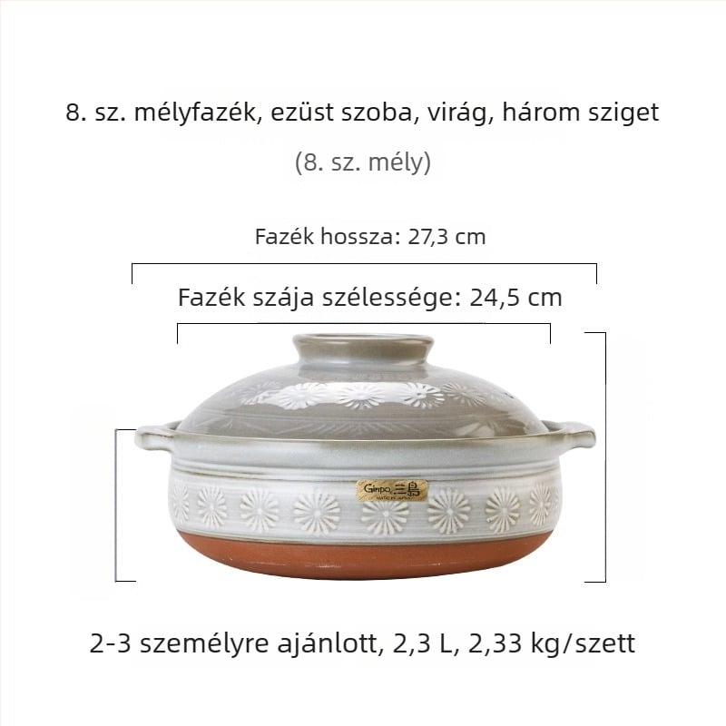 Kerámiás edény levesekhez és pörköltnek, nyílt tűzön használható, magas hőállóságú, rizshez.