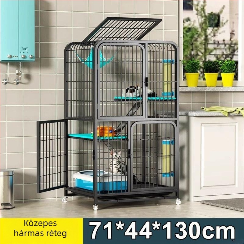 Belső használatra való összecsukható macskaketrec beépített macska WC-vel, kompakt otthonokhoz