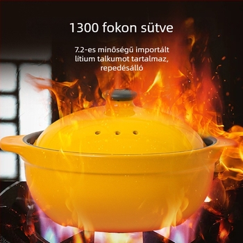 Széles nyílású kerámia edény levesekhez, zabkásához és főzetekhez, magas hőállóságú, fedővel; gáztűzhelyhez és indukciós főzőlaphoz