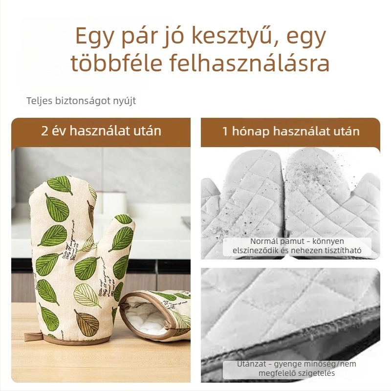 Vastagított égésvédelmi kesztyűk szigetelve, csúszásmentesek, sütőhöz és mikrohullámú sütőhöz, edények fogantyúihoz