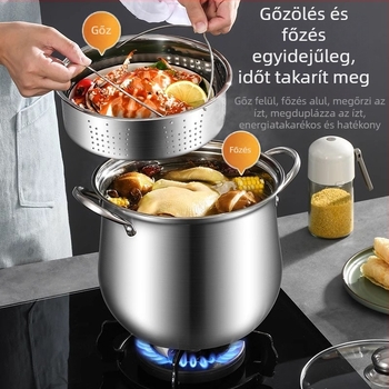 Élelmiszer-minőségű, extra vastag rozsdamentes acél levesest fazék, mélyített alj, nagy kapacitású, kettős használatú főzéshez és pároláshoz