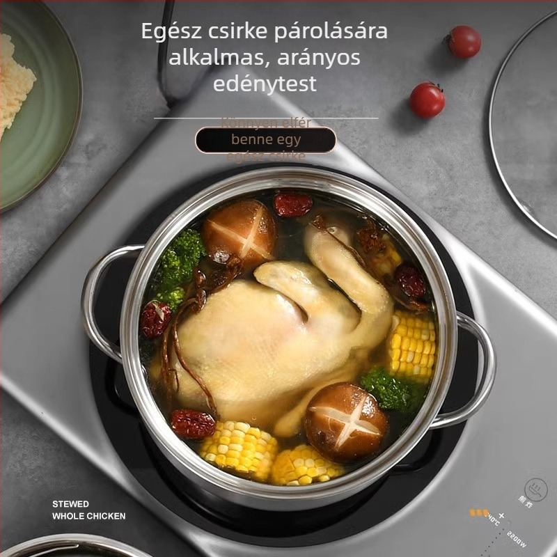 Élelmiszer-minőségű, extra vastag rozsdamentes acél levesest fazék, mélyített alj, nagy kapacitású, kettős használatú főzéshez és pároláshoz