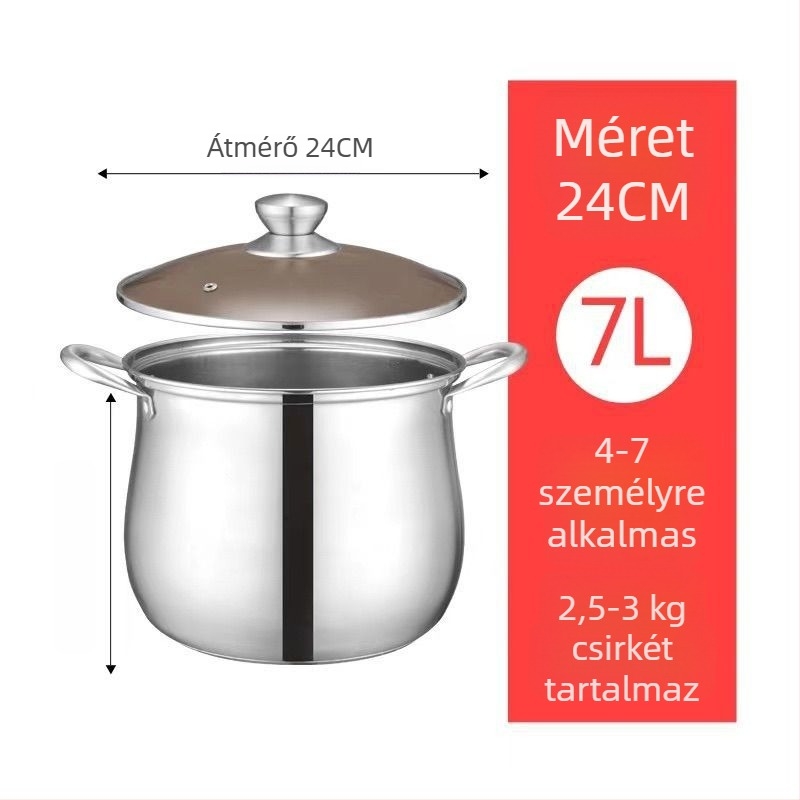 Élelmiszer-minőségű, extra vastag rozsdamentes acél levesest fazék, mélyített alj, nagy kapacitású, kettős használatú főzéshez és pároláshoz