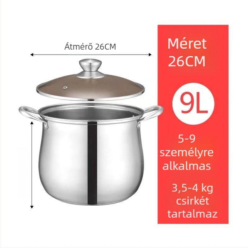Élelmiszer-minőségű, extra vastag rozsdamentes acél levesest fazék, mélyített alj, nagy kapacitású, kettős használatú főzéshez és pároláshoz
