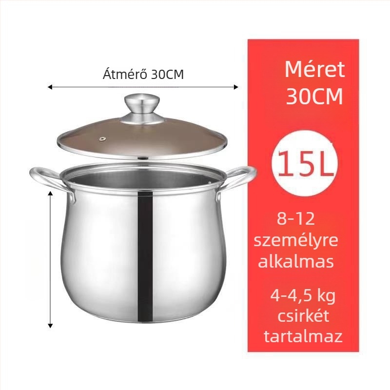 Élelmiszer-minőségű, extra vastag rozsdamentes acél levesest fazék, mélyített alj, nagy kapacitású, kettős használatú főzéshez és pároláshoz