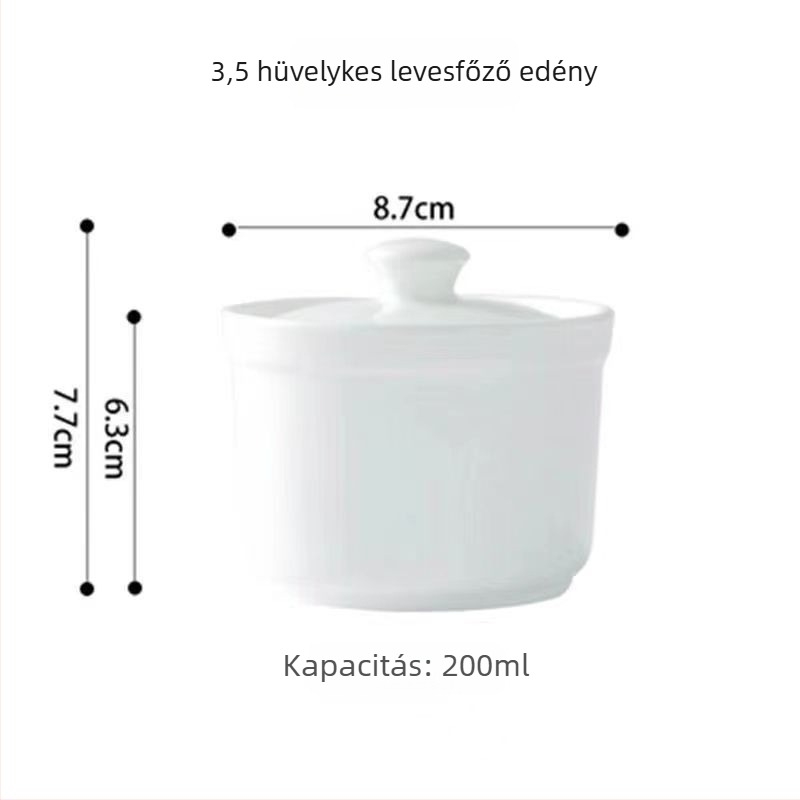 Fehér kerámia főzőedény fedővel, háztartási használatra