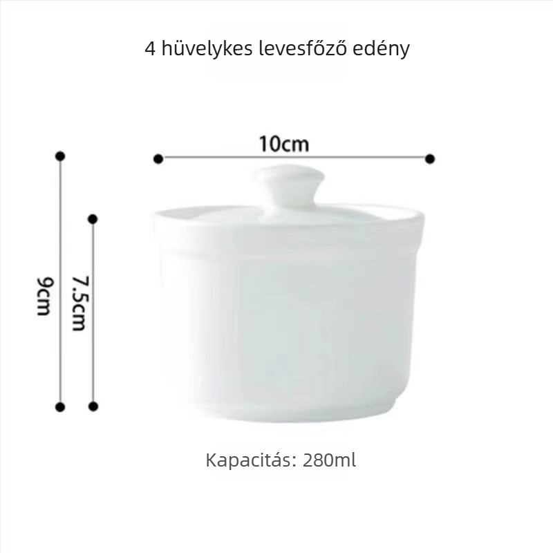 Fehér kerámia főzőedény fedővel, háztartási használatra