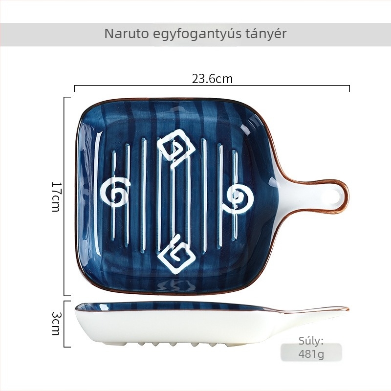 Japán stílusú kerámiás tányér fogantyúval, porcelán steak-tányér, nordikus nyugati étkészlet