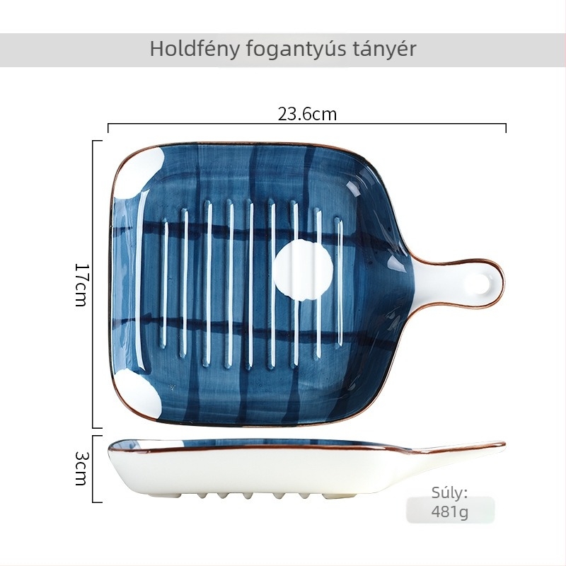 Japán stílusú kerámiás tányér fogantyúval, porcelán steak-tányér, nordikus nyugati étkészlet