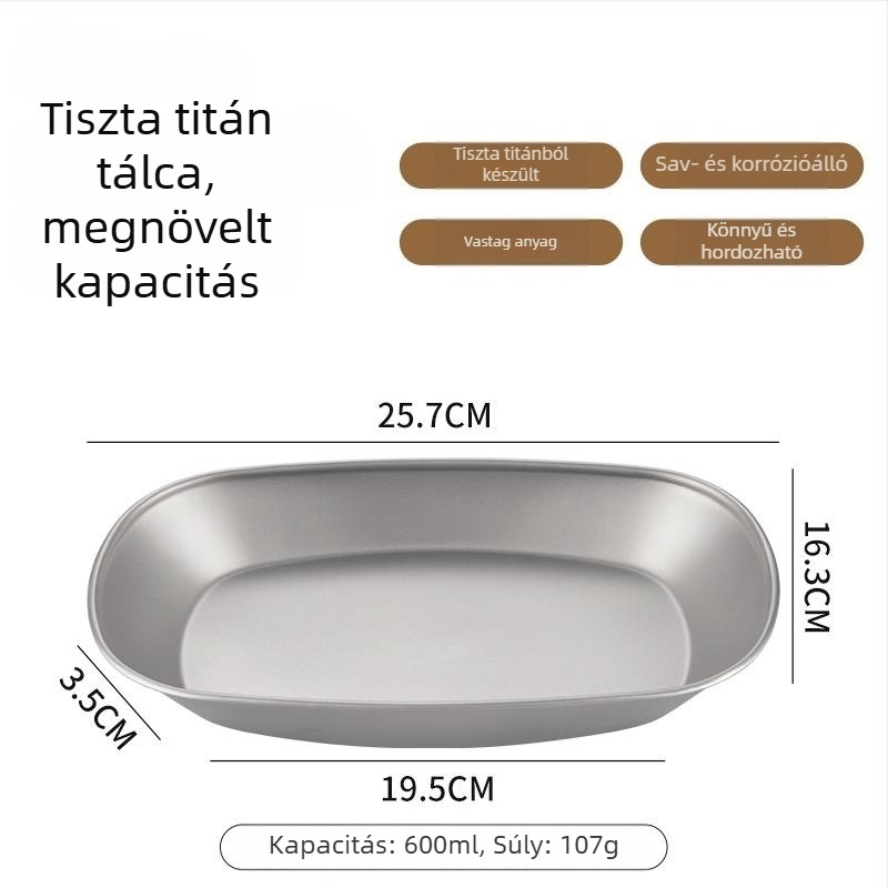 Tiszta titánból készült kültéri halas tál – kempingezéshez és piknikhez, hordozható tál gyümölcssalátákhoz, pároláshoz és sütéshez