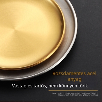 304 rozsdamentes acélból készült kör alakú tál Koreai BBQ-hoz, steak tál, gyümölcstál büféhez
