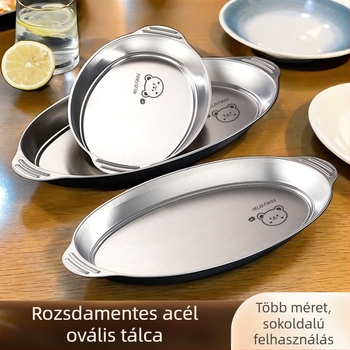 Ovális alakú 304-es rozsdamentes acél kétszárnyú füllel, mély és sokoldalú tál halak párolásához, BBQ-hoz és dim sum-hoz