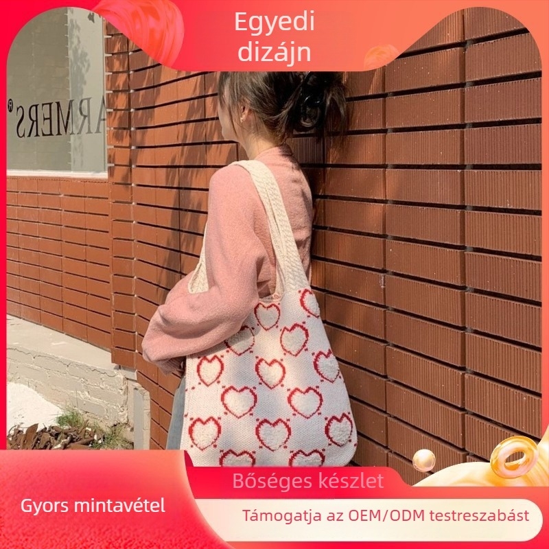 Egyvállas vödör-táska Tote stílusban, hullámos mintázat, csíkos kötött anyag, nagy kapacitás, divatos megjelenés
