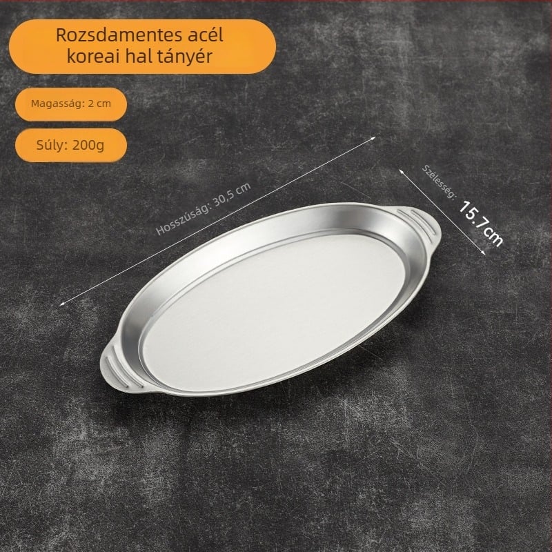 304 rozsdamentes acélból készült gőzölt halas tál, ovális mély tál, kétfülű csúszásmentes fogantyúval