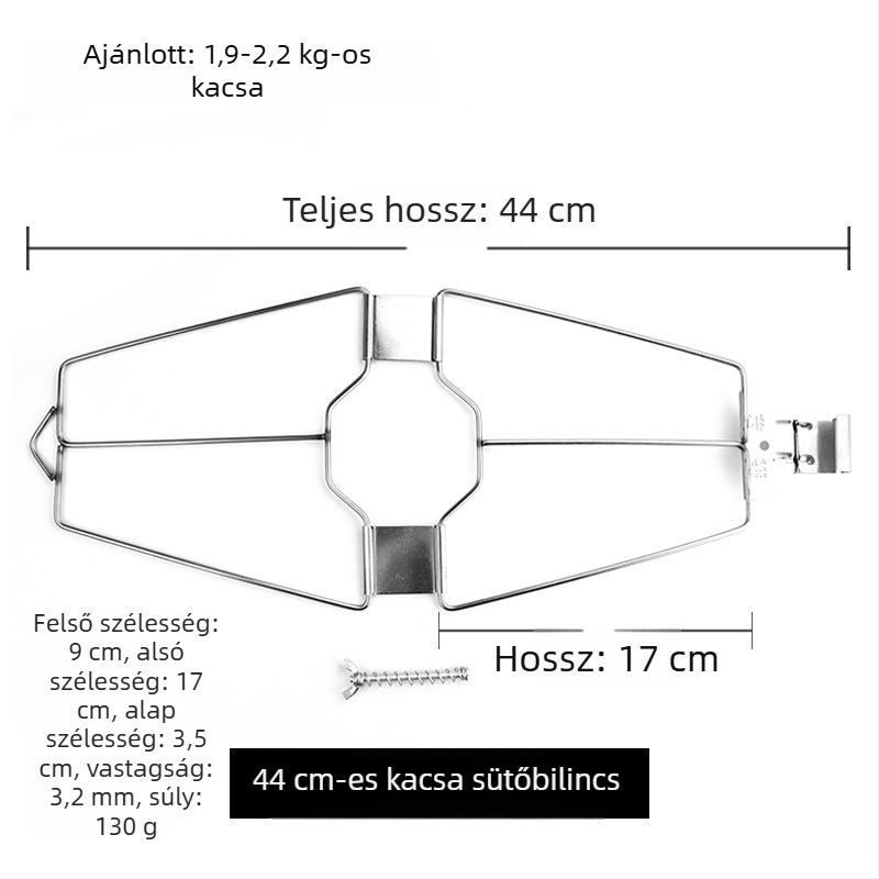 Rozsdamentes acél extránagy sütőklip kacsa és csirke grillhez – csavarokkal