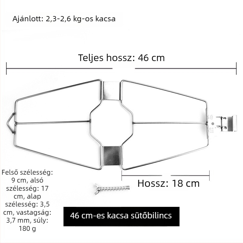 Rozsdamentes acél extránagy sütőklip kacsa és csirke grillhez – csavarokkal