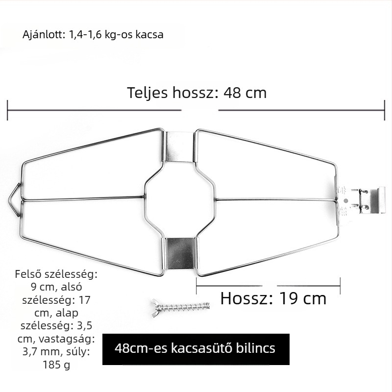 Rozsdamentes acél extránagy sütőklip kacsa és csirke grillhez – csavarokkal