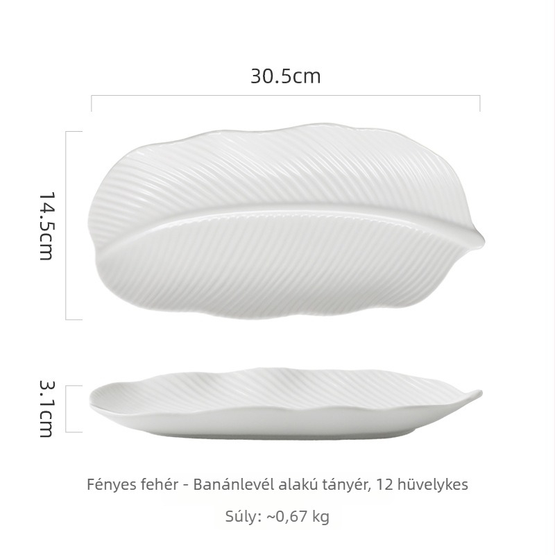 Porcelán levél alakú tál, banánleveles stílus – sushi, dim sum és torták tálalására
