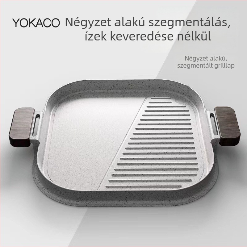 Maifan kő bevonatú, tapadásmentes grillserpenyő, sík aljú, kempingezéshez és gázrezsóhoz